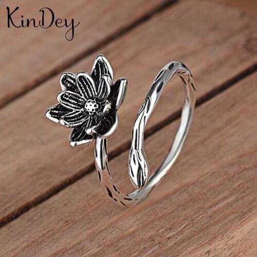 New Hot Gothic Lotus Flower Rings For Women Wedding Rings Ladies Accessories Fashion Charm Jewelry Wholesale 2021