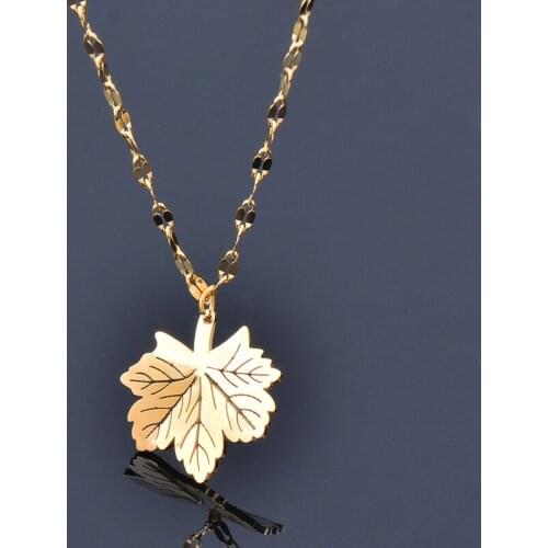 KIOOZOL Lucky Maple Leaf Shape Stainless Steel Gold Necklace For Women Creative Minimalist Jewelry 168 KO2