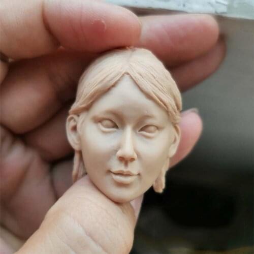 1/6 Asian Girl Head with Long Hair Unpainted Head Models