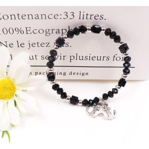 1PCS/LOT New Women Shell Moon Bracelet Set For Ladies Map Heart Charm Black Crystal Bead Rope Chains Bangle Boho Jewelry