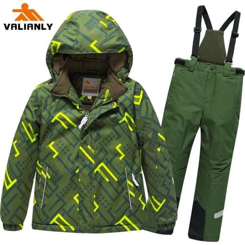 2021 VALIANLY Kids Boys Winter Ski Suit Children Skiing Jacket Pants Waterproof Windproof Boys Ski Sets 2 Pieces Snowboard Sets