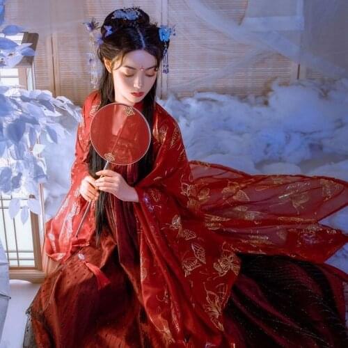 2021 Chinese Style Womens Hanfu Ancient Hanfu Costume Set Traditional Chinese Beautiful Printed Dance Hanfu Folk Dance Dress