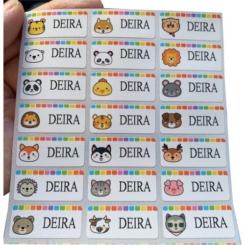 60PCS Personalized Name Stickers cute animals cartoon for children School Stationery Tag Labels waterproof FREE SHIPPING