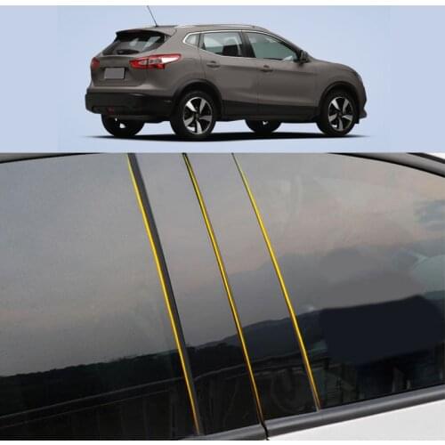 Car PC Material Pillar Post Cover Door Trim Window Piano Black Molding Sticker Plate 8pcs For Nissan Qashqai j11 2016-2021