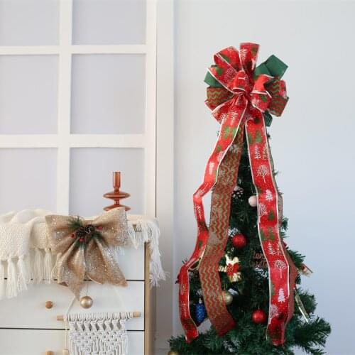 Large Lattice Sequin Ribbon Bow Christmas Decoration Scene Layout Christmas Tree Top Bow 3 Colors Mixture Holiday