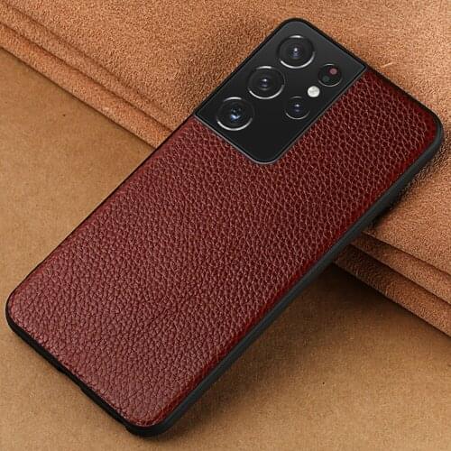 Genuine Litchi Grain Leather Case For Samsung Galaxy S21 Ultra S20 FE S8 S9 S10 S21 Plus Note 20 10 A51 A71 A31 A50 M21 M31 M51