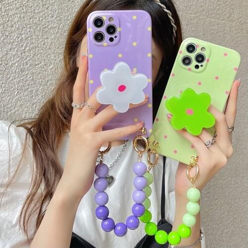 Wrist Chain Case For iPhone 12Pro 7 8 Plus SE 20 XR XS Max IMD Cases Wave Point Flowers Bracket Chain Hanging Case for iPhone 11
