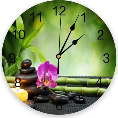 Flower Candle Stone Green Bamboo Plant Living Room Clock Wall Round Clocks Decor Home Bedroom Kitchen Decoration Wall Clocks