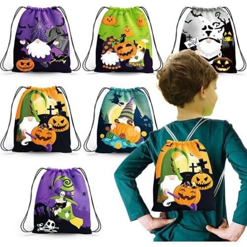 Halloween Candy Bag for Kids 2021 New Cartoon Pattern Print Backpack Bag for Boys Girls 6pcs/set Drawstring Pocket Bag
