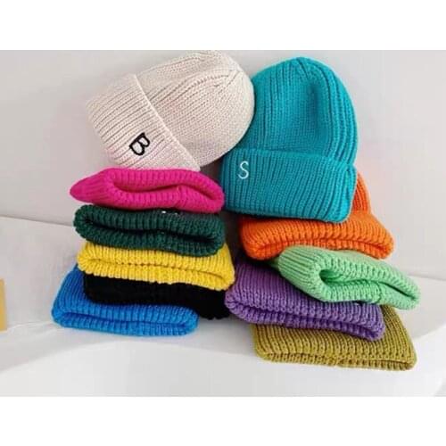 Autumn Winter Kids Boys Girls Knitted Hats Soft Thickening Warm Baby Beanies Letter Pattern Casual Children Caps