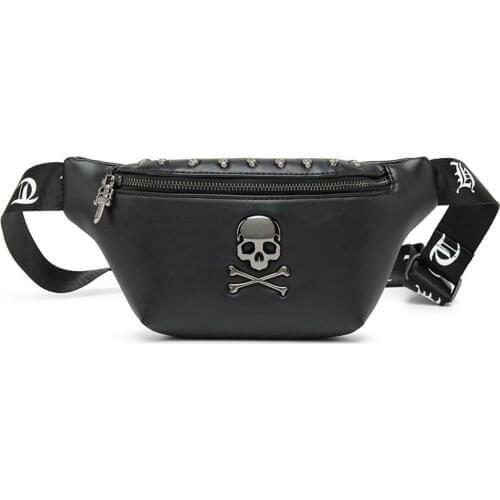 Rock Skull Mens Designer Rivet Belt Chest Bag Hip-Hop Crossbody Waist Pack Female Banana Bag Punk Fanny Pack 2019 Bum Bags