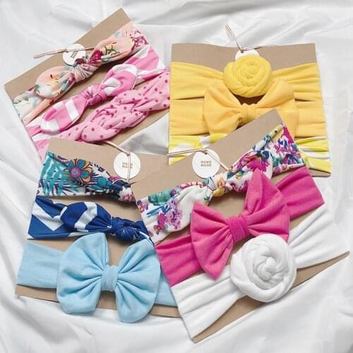 3Pcs/Lot Cotton Dot/stripe/Print Flower Solid Hair Band Bow Elastic Headbands Turban Kids Baby Hair Accessories For Bbay Girls