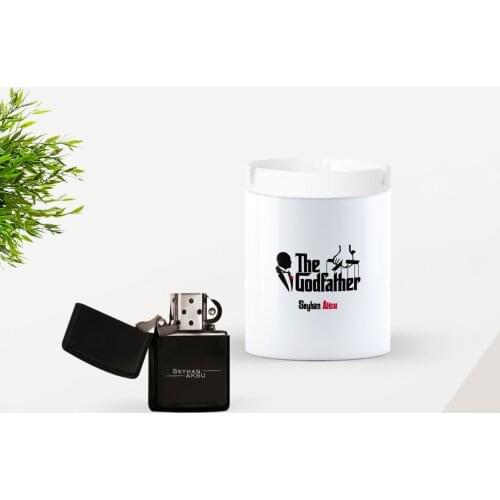 Personalized Fathers Day Gift Godfather Design Ceramic Ashtray and Gasoline Fastening k Seti-1 Special Design Friend