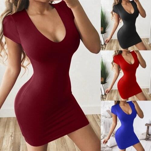 LIBERJOG Sexy Slim Dress Women Stretch Knitted Mini Skinny Party Dress Summer Short Sleeve Fashion Casual Soft And Comfortable