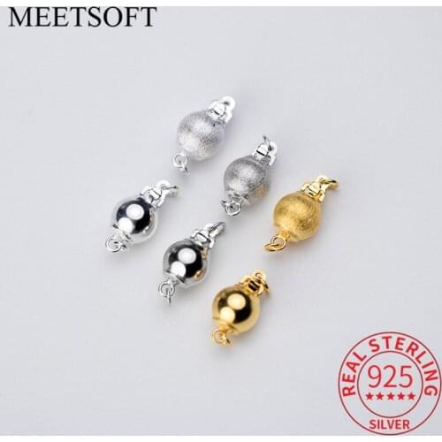 MEETSOFT Classic 925 Sterling Silver 6-8mm Round Connection buckle Charms of DIY Handmade Jewelry Necklace wholesale Accessory