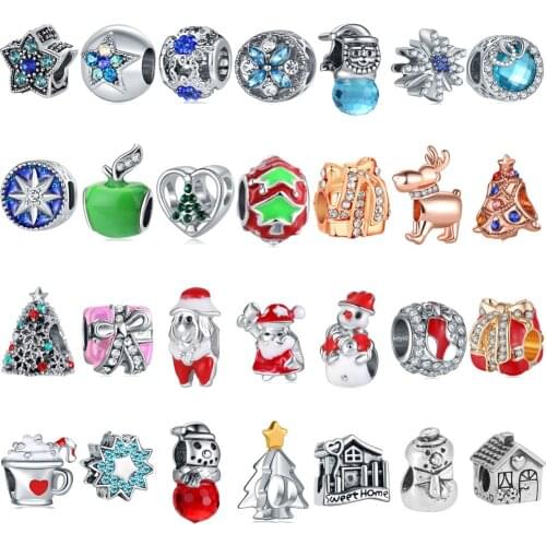 Hapiship Fashion Christmas Star Heart Deer House Snowman CZ Charm Bead Fit Original Pandora Bracelet DIY Jewelry for Women CZ204