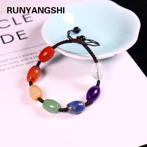 Natural Crystal Seven Color Gemstones 7 Chakra Healing Stone Bracelet Energy Quartz Bracelet for woman gifts