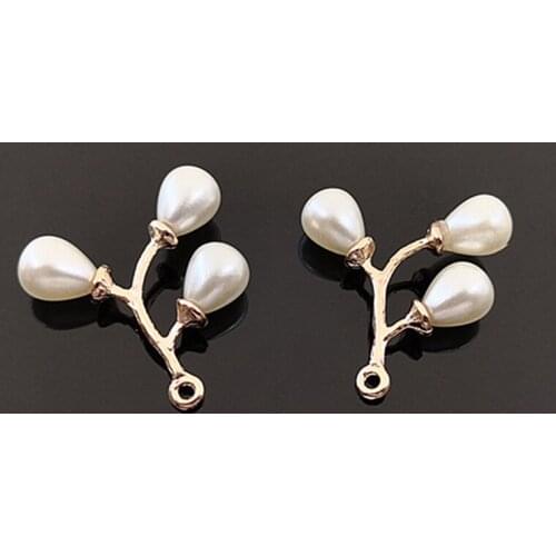 2018News 100pcs Three-Drop Pearl Alloy Branch Button for DIY Hair Accessories or Earring Pendants Decoration HZ374
