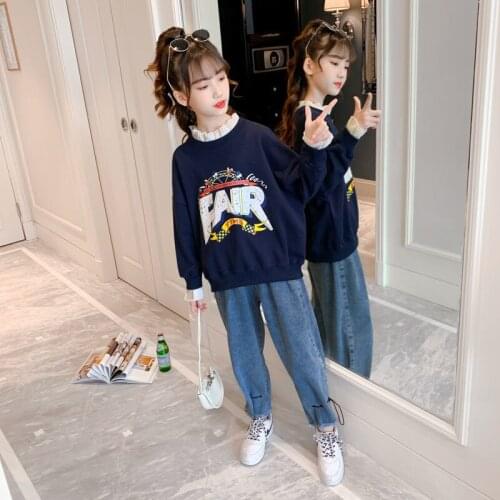 2021 New Children Tracksuit 2 Piece Set Priting Long Sleeves Casual Sportwear Top + Jeans Baby Girls and Boys Clothing