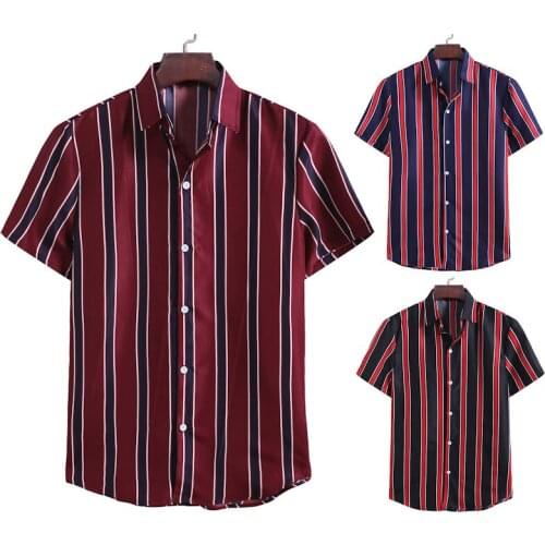 New Design Plus Size Men Fashion Summer Casual Button Down Vertical Striped Short Sleeve Shirt