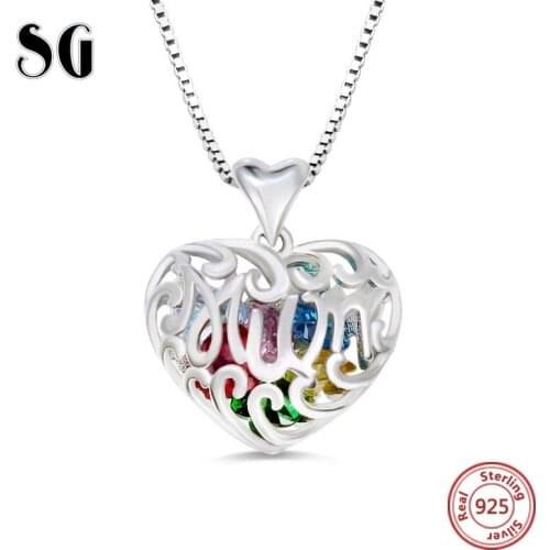 925 Sterling Silver Necklace Personality Heart Cage Necklace Custom Birthstone Jewelry for Women Mothers Day Gift