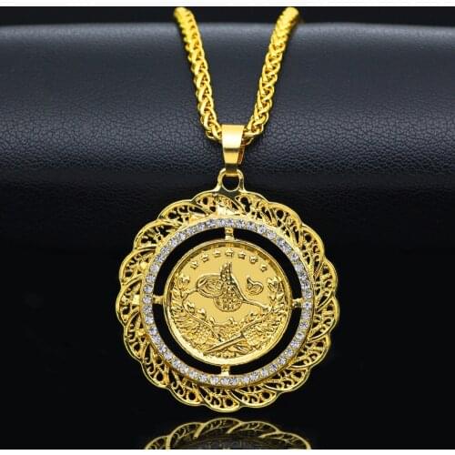 WEIYU Crescent Allah Necklace Islamic Religious Muslim Badge Necklace for Men Women Arab Kolye Turkish Coins Pendant Necklaces