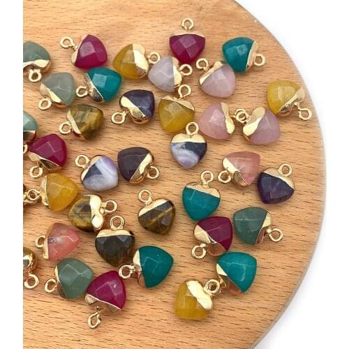 5pcs/pack Natural Semi-precious Stone Charms Heart Shaped Section Pendants DIY for Making Necklace Earrings 8 Colors 10x14mm