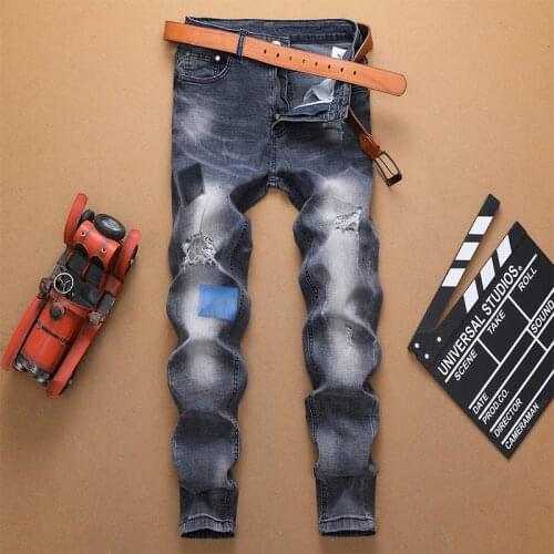 2019 Ripped jeans boy hole distressed straight cotton hip hop style brand denim trousers homme jeans plus size 29-38 slim fit