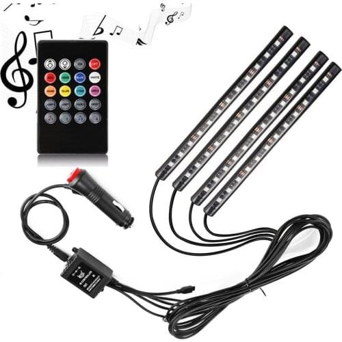 4pcs Car RGB LED Strip Lights 12LEDS Fashion Auto Interior Decoration Music Rhythm for Car