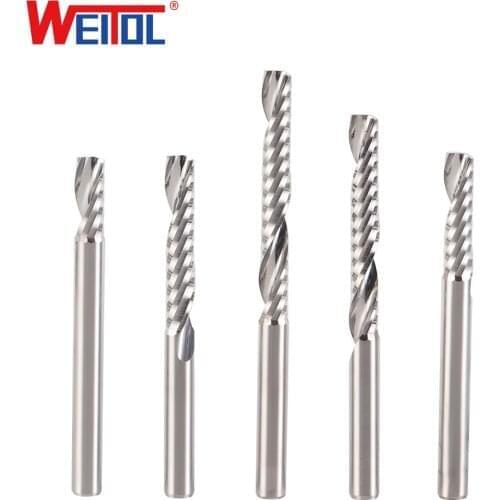 WeiTol 10pcs one flute spiral bit carbide end mill 1 flute milling cutting tools CNC machine tools for acrylic