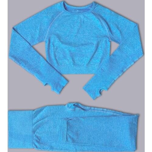 2 Piece Women Seamless Long Sleeve Yoga Sets Workout Clothes for Women High Waist Sports Legging Set Long Sleeve Set