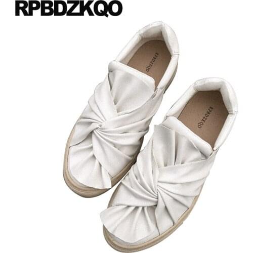 Large size celebrity brand designer shoes china spring autumn casual 2019 round toe ladies slip on chinese bow women white flats
