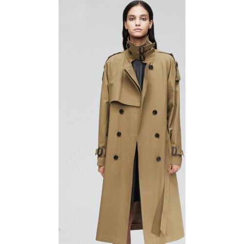 2020 Autumn Cotton Double breasted With Belt Women Long Trench OL Coat Chic Windbreaker Casaco Streetwear