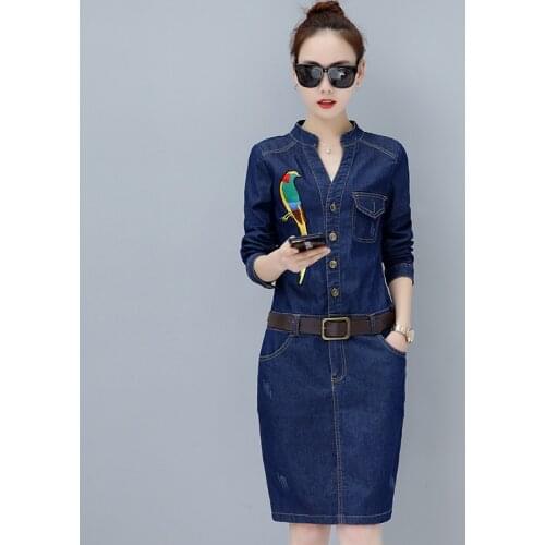 High quality autumn denim dress clothing plus size women Jeans dress elegant spring slim cowboy casual Dresses vestidos