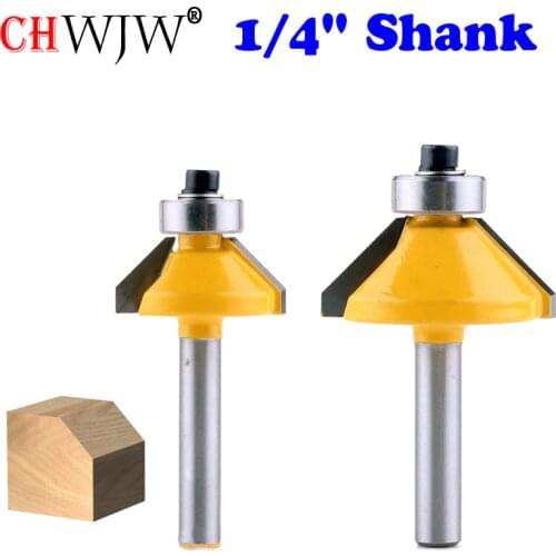 1pcs 1/4" Shank Chamfer Cutter Router Bits for wood Horse Nose Bit 45 Deg CNC Woodworking Tools two Flute endmill