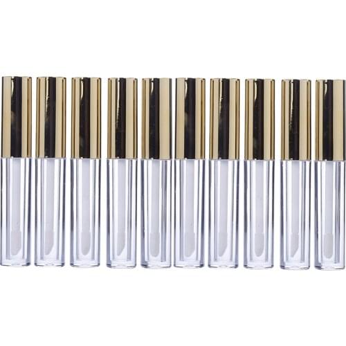 10pcs 10ml Lipgloss Tube Labial Circular Tubes Empty Lip Gloss Tube Plastic Body Lip Glaze Bottle For Female Perfume (Golden)