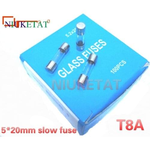 100pcs/box 5*20mm 8A 250V slow fuse 5*20 T8A 8000mA 250V Glass Fuse 5mm*20mm New and original