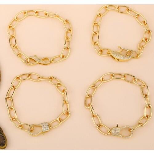 2021 Fine Jewelry Simple Stylish Fashion Paved White Cz Jewelry Gold Pendant Connector Big Link Bracelet Girl Personality Gift