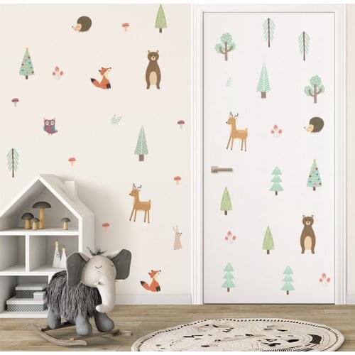30pcs/set Cute Ins Forest Animal Wall Sticker DIY for Kids Room Door Window Decorative Sticker Nursery Dorm Wallpaper Art Mural