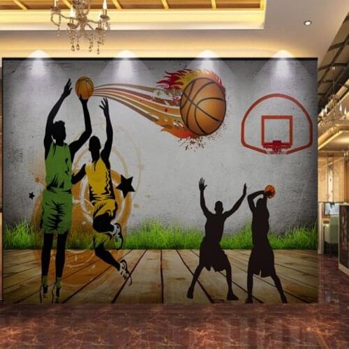 Dropship Custom Photo Wallpaper 3D Stereo Basketball Handmade Mural Custom Courtyard Gymnasium Sports Equipment Shop Wallpaper