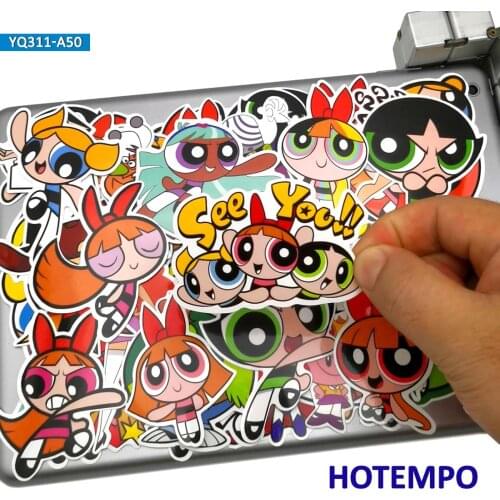 50pcs Cute Anime PPG Blossom Bubbles Buttercup Stickers Toys for Kids Stationery Mobile Phone Laptop Suitcase Cartoon Stiickers