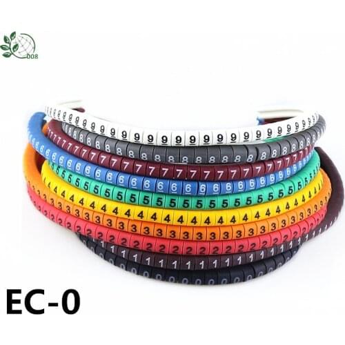 500PCS EC-0 Cable Wire Marker 0 to 9 For Cable Size 1.5 sqmm Colored