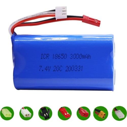 7.4V 3000mAh 2S 18650 lipo battery EL-2P/SM/JST/T Plug For Udi U12A Syma S033g Q1 H100 H101 H102 H103 FT009 rc boat model parts