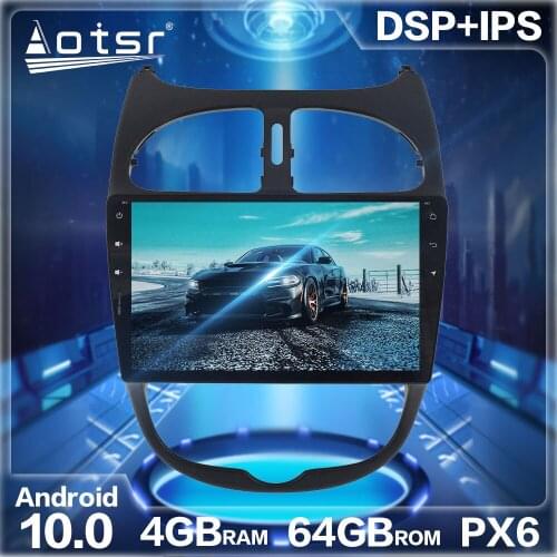 Aotsr Android 10.0 RAM 4 + ROM 64G Car Radio GPS Navigation DSP For Peugeot 206 2000-2016 Car Auto Stereo Multimedia DVD Player