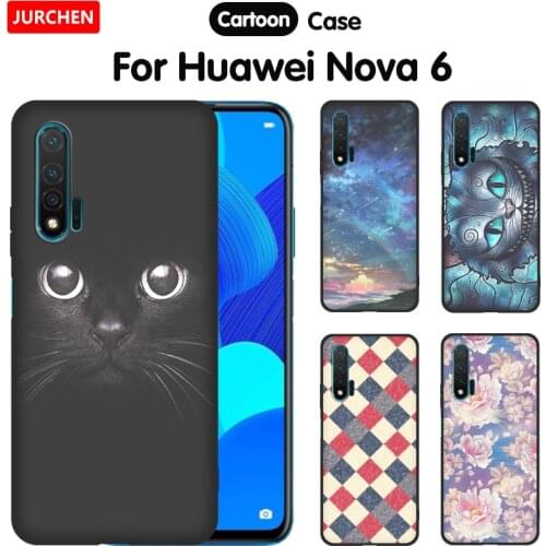 JURCHEN Soft TPU Back Cover For Huawei Nova 6 Phone Case Etui Cartoon Thin Silicone Black Case For Huawei Nova6 Nova 6 Funda