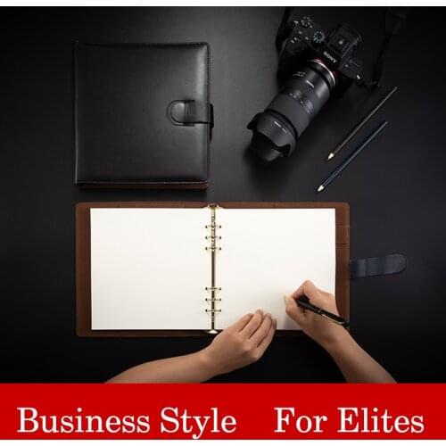 A5 Black Leather Designer Sketchbook For Drawing,Ring Binder Organizer Square Notebooks,Office School Suppliers Sketch Book