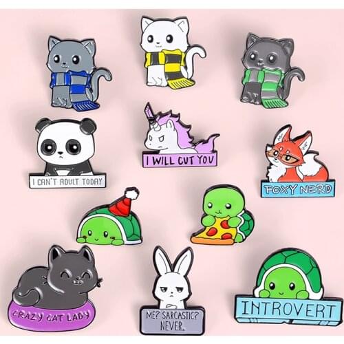 Cartoon animal enamel brooch dog cat rabbit rabbit fox tortoise panda pin and fund badge clothes bag accessories sweet jewelry