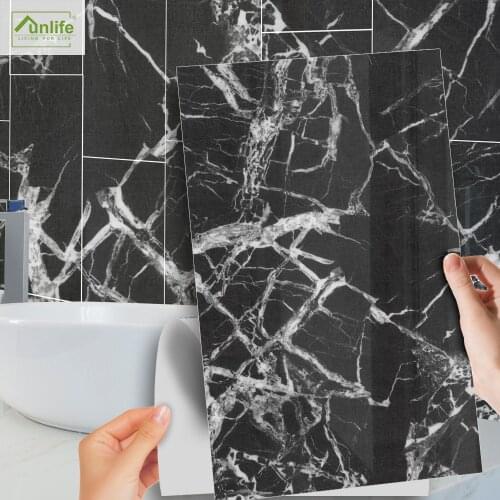 Funlife[R] NOUVELLE MAISON SERIES[TM] 30x60cm Black and White Marble Waterproof Tile Floor Sticker For Kitchen Bathroom Decor