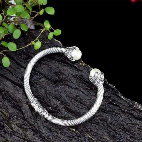 Hot Sale National Style Pearl Bracelet Thai Silver Bangle S925 Pure Silver Bracelet Classic Silver Beautiful Bracelets