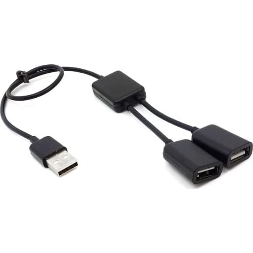 Cablecc USB 2.0 Dual Ports Hub Cable Black Bus power For Macbook & Notebook & PC & Laptop & Mouse & Flash Disk